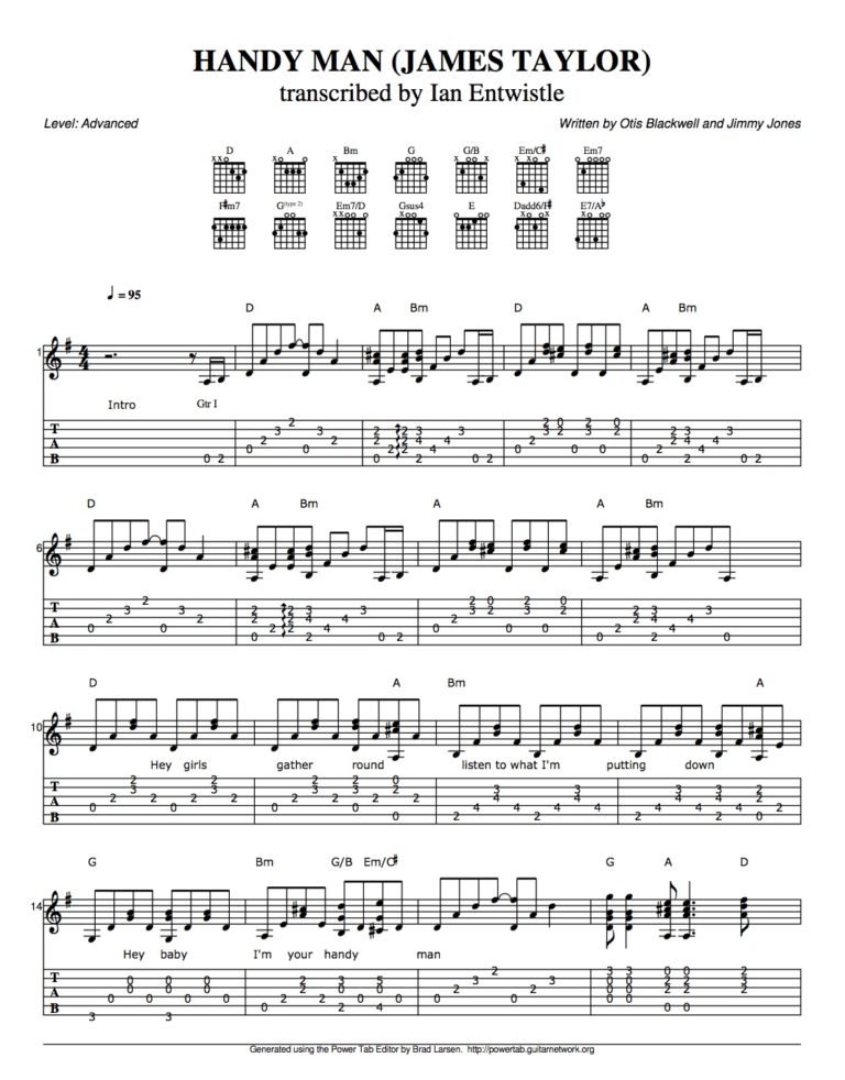 Handy Man guitar tab - The Songs Of James Taylor