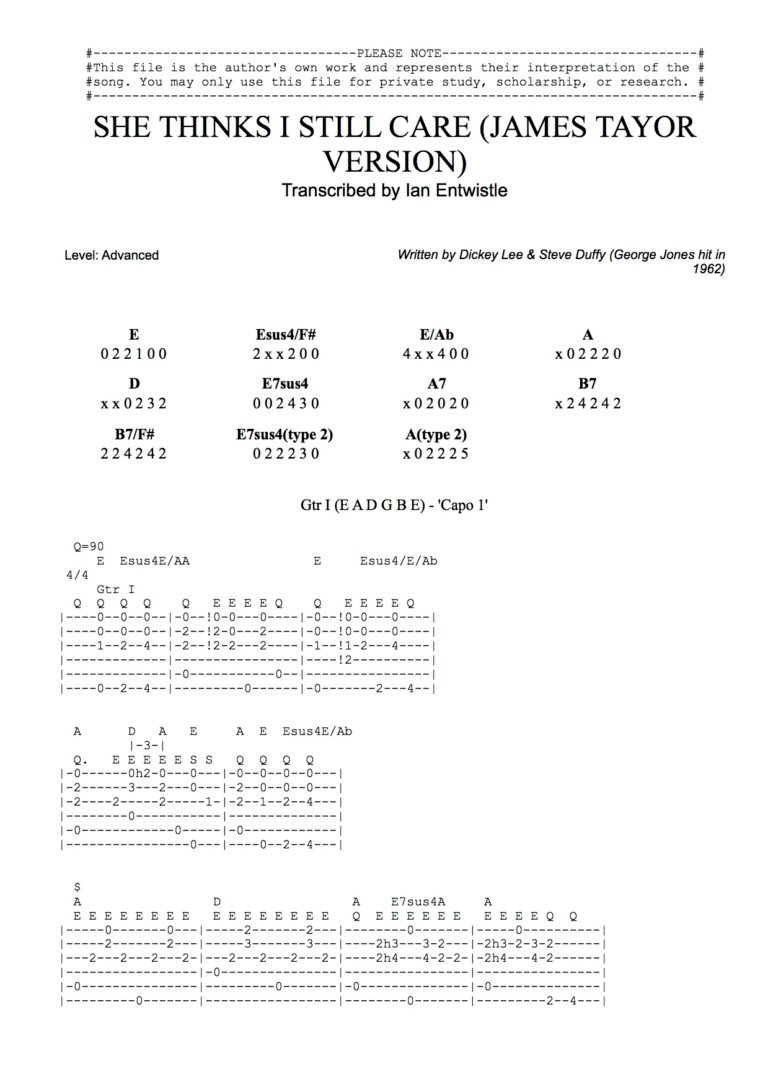 She Thinks I Still Care Guitar Tab The Songs Of James Taylor 