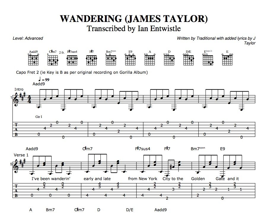 wandering james taylor chords
